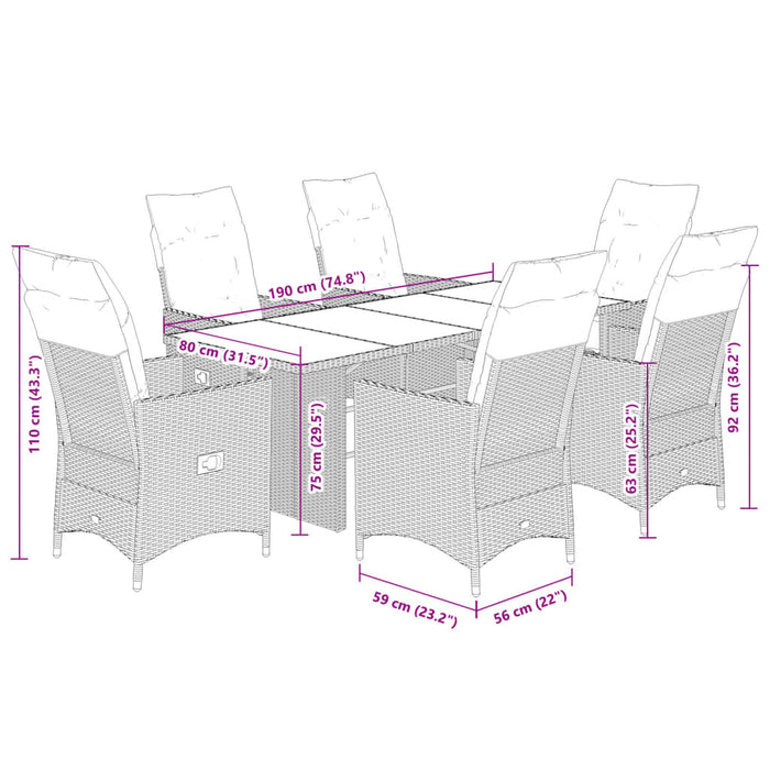 Set mobilier de grădină cu perne, 7 piese, negru, poliratan - WALTI WALTI