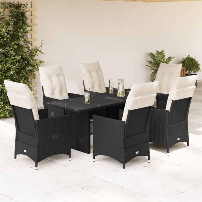 Set mobilier de grădină cu perne, 7 piese, negru, poliratan - WALTI WALTI