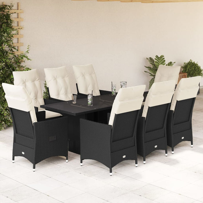 Set mobilier de grădină cu perne, 9 piese, negru, poliratan - WALTI WALTI