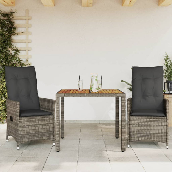 Set bistro de grădină cu perne, 3 piese, gri, poliratan - WALTI WALTI