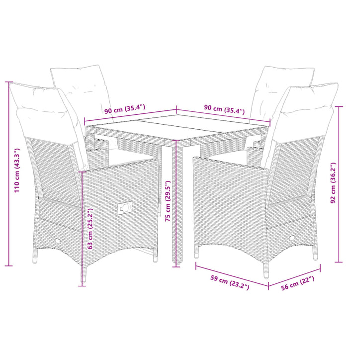 Set mobilier de grădină cu perne, 5 piese, gri, poliratan - WALTI WALTI