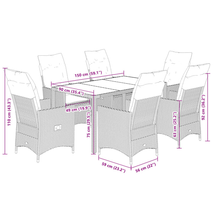 Set mobilier de grădină cu perne, 7 piese, gri, poliratan WALTI