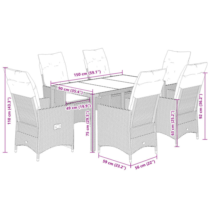 Set mobilier de grădină cu perne, 7 piese, gri, poliratan - WALTI WALTI