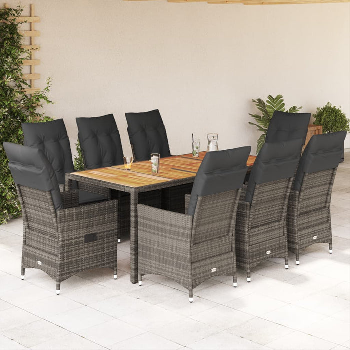 Set mobilier grădină cu perne, 9 piese, gri, poliratan WALTI
