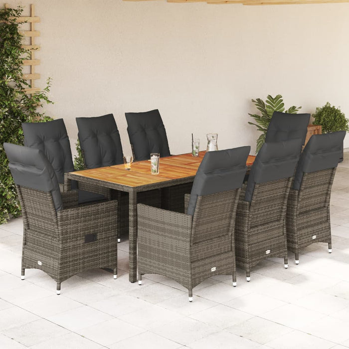 Set mobilier grădină cu perne, 9 piese, gri, poliratan - WALTI WALTI
