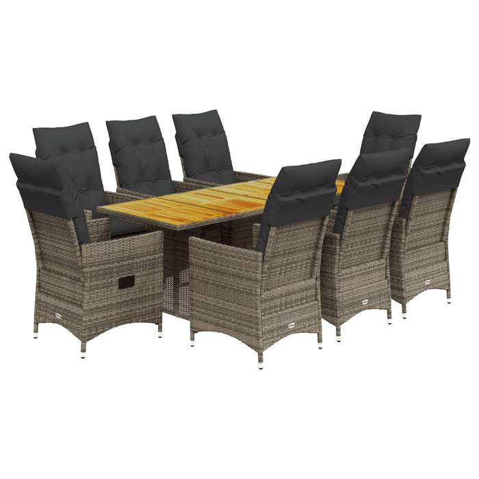 Set mobilier grădină cu perne, 9 piese, gri, poliratan - WALTI WALTI