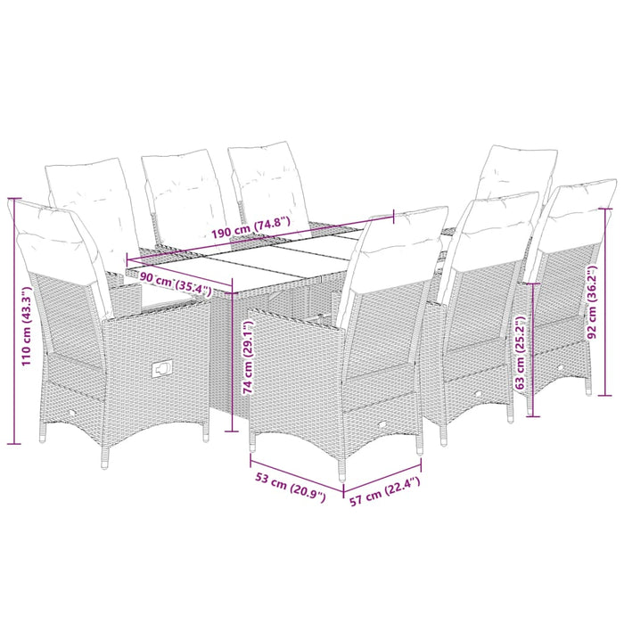 Set mobilier grădină cu perne, 9 piese, gri, poliratan - WALTI WALTI