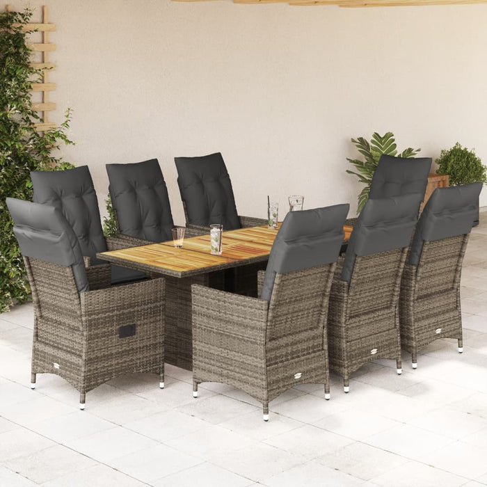 Set mobilier grădină cu perne, 9 piese, gri, poliratan - WALTI WALTI