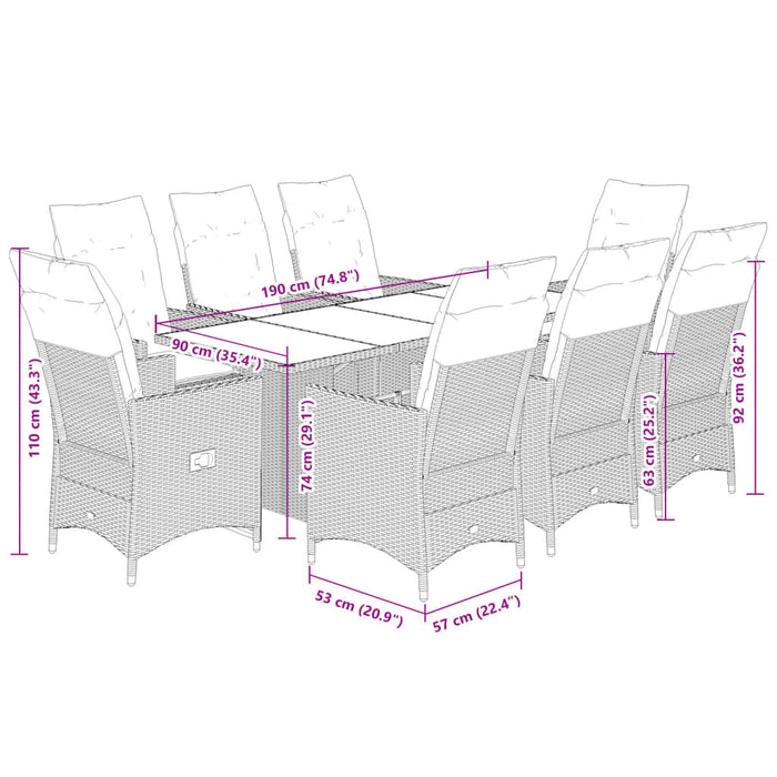 Set mobilier grădină cu perne, 9 piese, gri, poliratan - WALTI WALTI