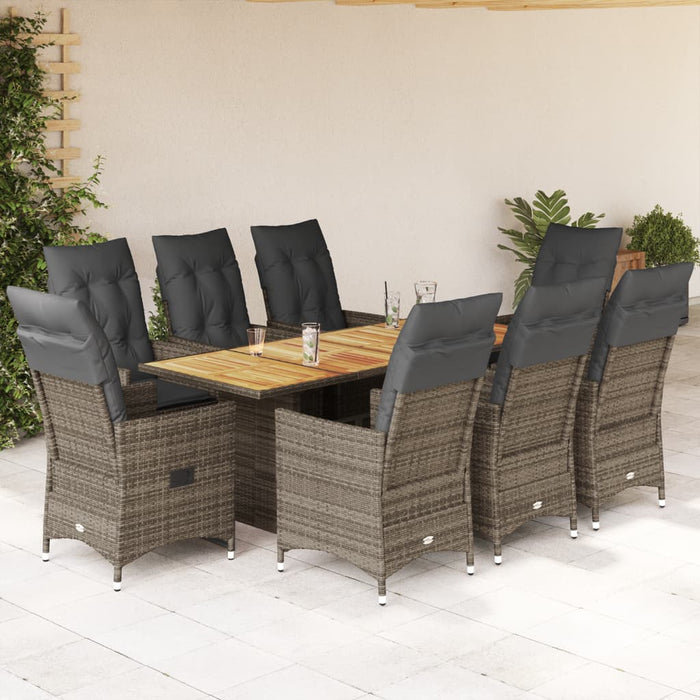 Set mobilier grădină cu perne, 9 piese, gri, poliratan - WALTI WALTI