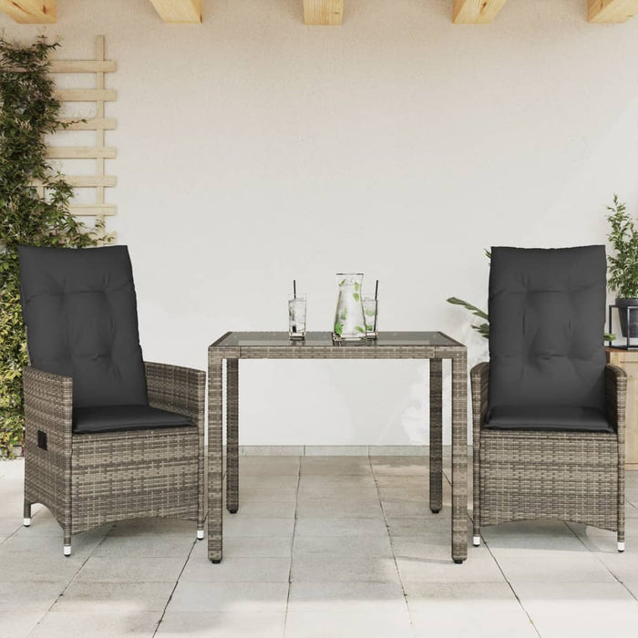 Set bistro de grădină cu perne, 3 piese, gri, poliratan - WALTI WALTI