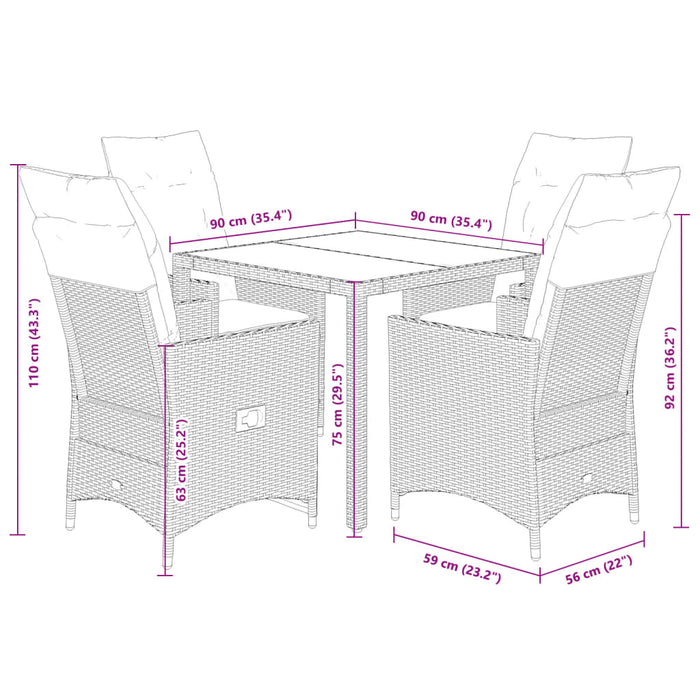 Set mobilier de grădină cu perne, 5 piese, gri, poliratan - WALTI WALTI