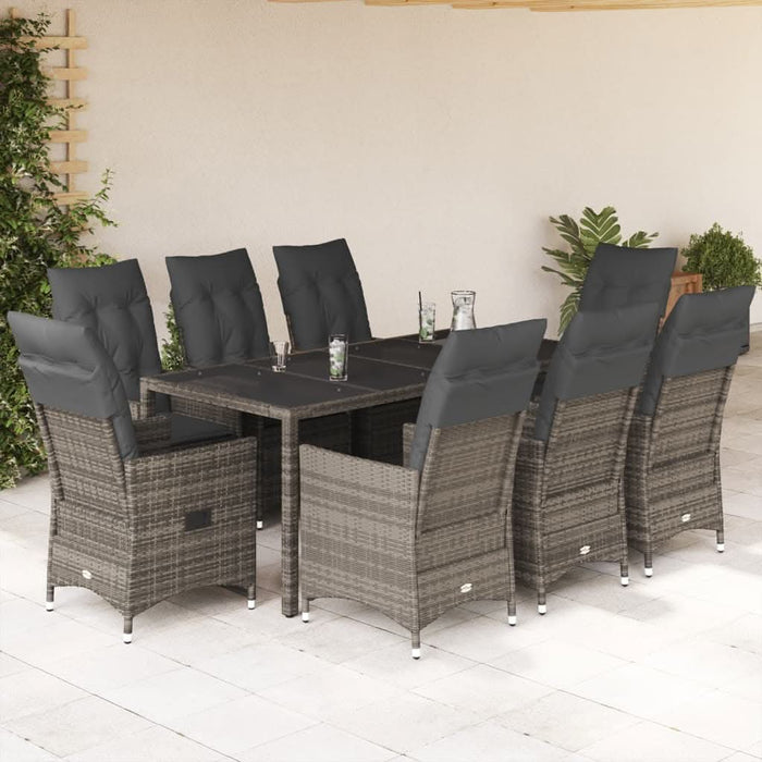 Set mobilier grădină cu perne, 9 piese, gri, poliratan - WALTI WALTI