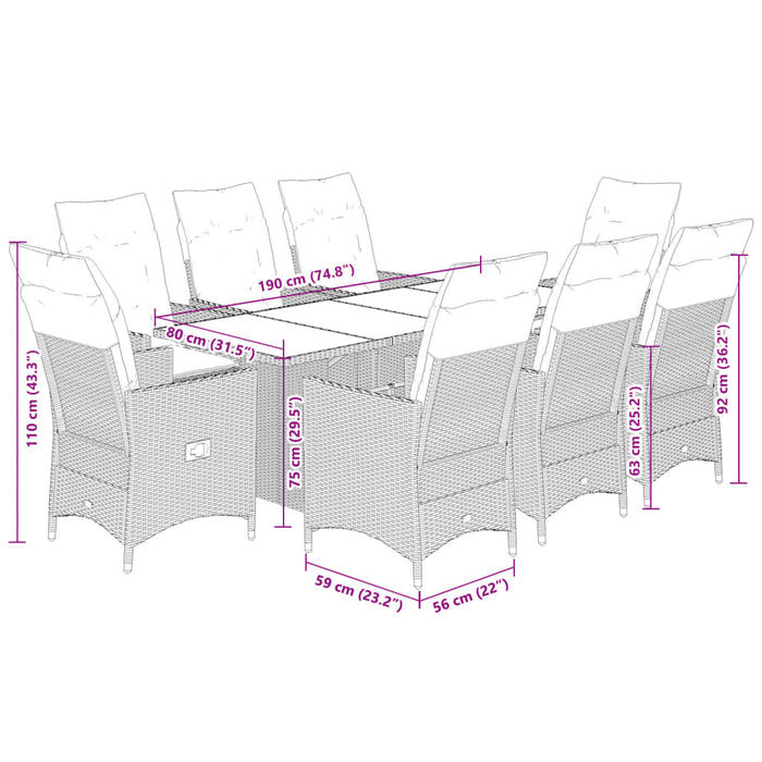 Set mobilier grădină cu perne, 9 piese, gri, poliratan - WALTI WALTI