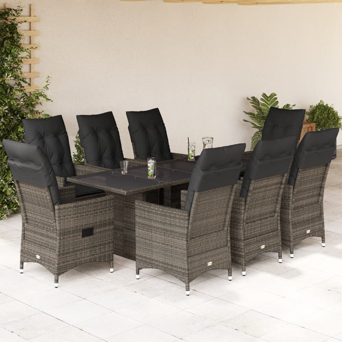 Set mobilier grădină cu perne, 9 piese, gri, poliratan - WALTI WALTI