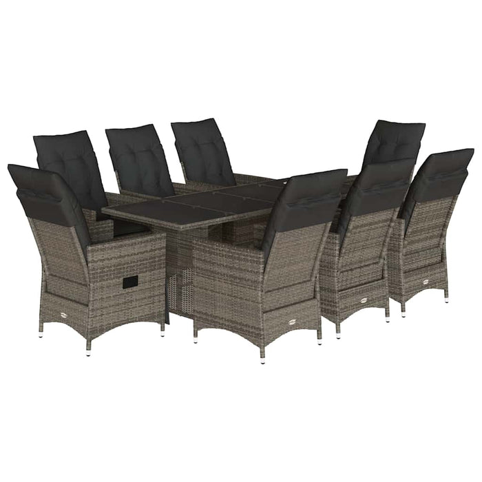 Set mobilier grădină cu perne, 9 piese, gri, poliratan - WALTI WALTI