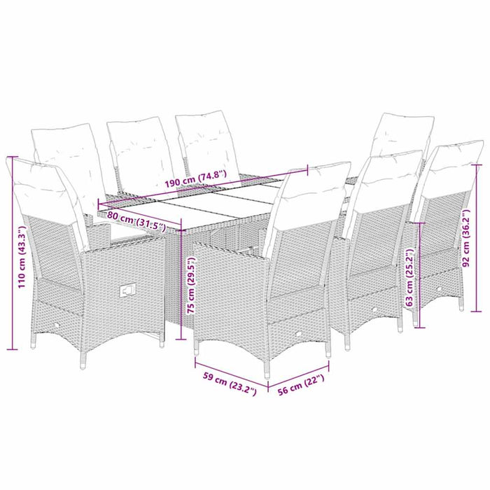 Set mobilier grădină cu perne, 9 piese, gri, poliratan - WALTI WALTI