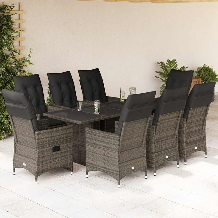 Set mobilier grădină cu perne, 9 piese, gri, poliratan - WALTI WALTI