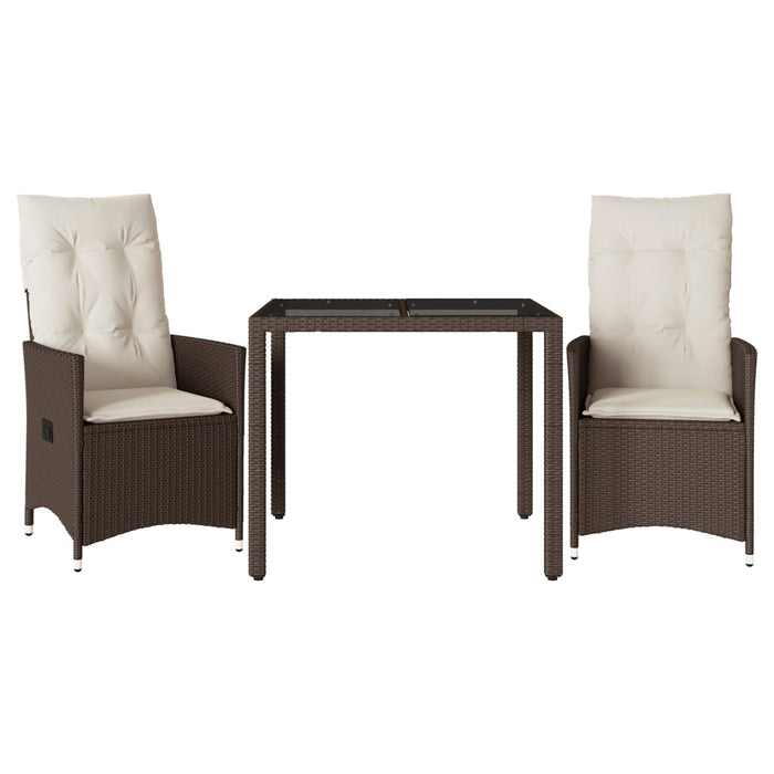 Set bistro cu perne, 3 piese, maro, poliratan - WALTI WALTI