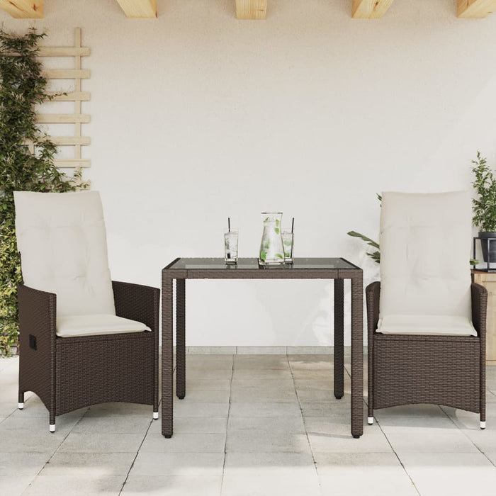 Set bistro cu perne, 3 piese, maro, poliratan - WALTI WALTI