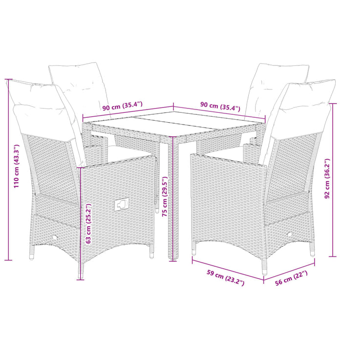 Set mobilier de grădină, 5 piese, cu perne, maro, poliratan - WALTI WALTI