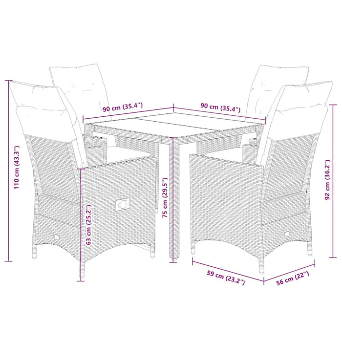 Set mobilier de grădină, 5 piese, cu perne, maro, poliratan - WALTI WALTI