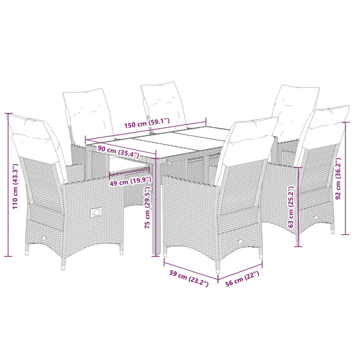 Set mobilier de grădină cu perne, 7 piese, maro, poliratan WALTI
