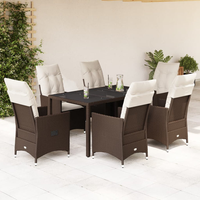 Set mobilier de grădină cu perne, 7 piese, maro, poliratan WALTI