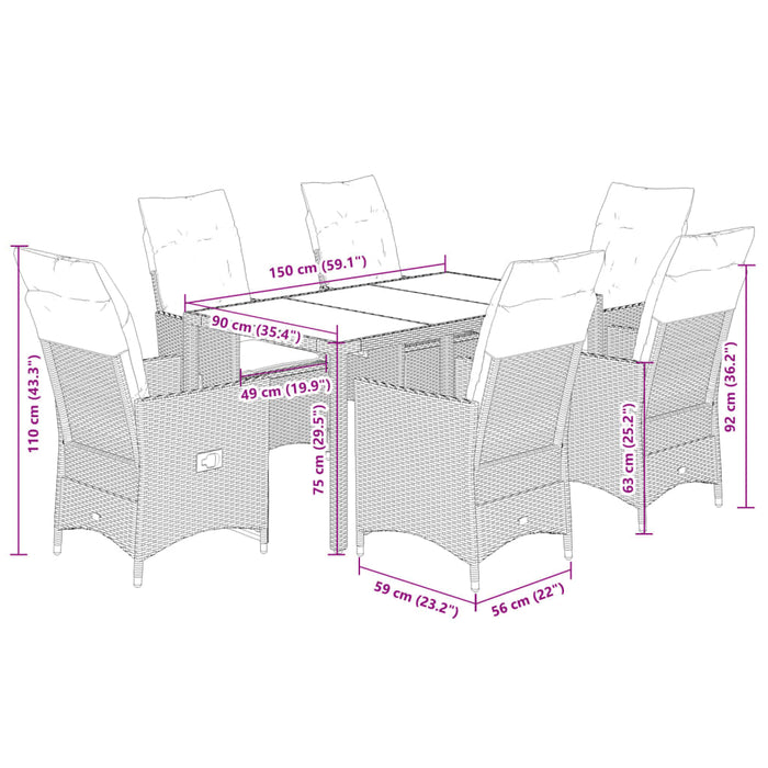 Set mobilier de grădină cu perne, 7 piese, maro, poliratan WALTI