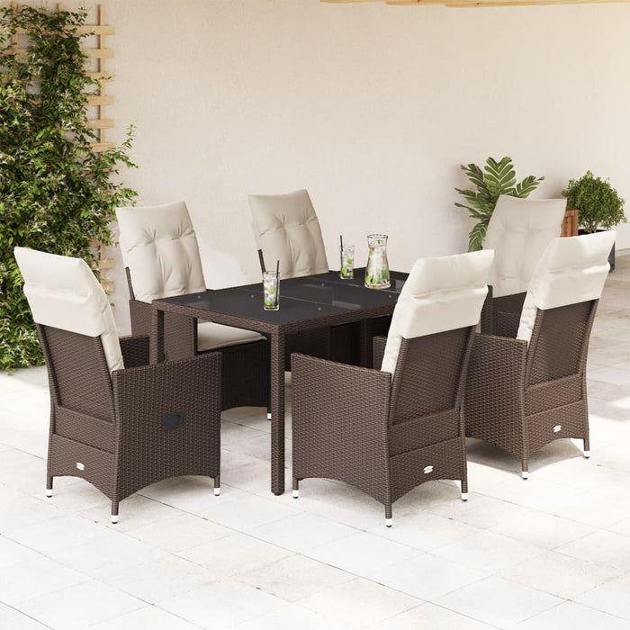 Set mobilier de grădină cu perne, 7 piese, maro, poliratan WALTI