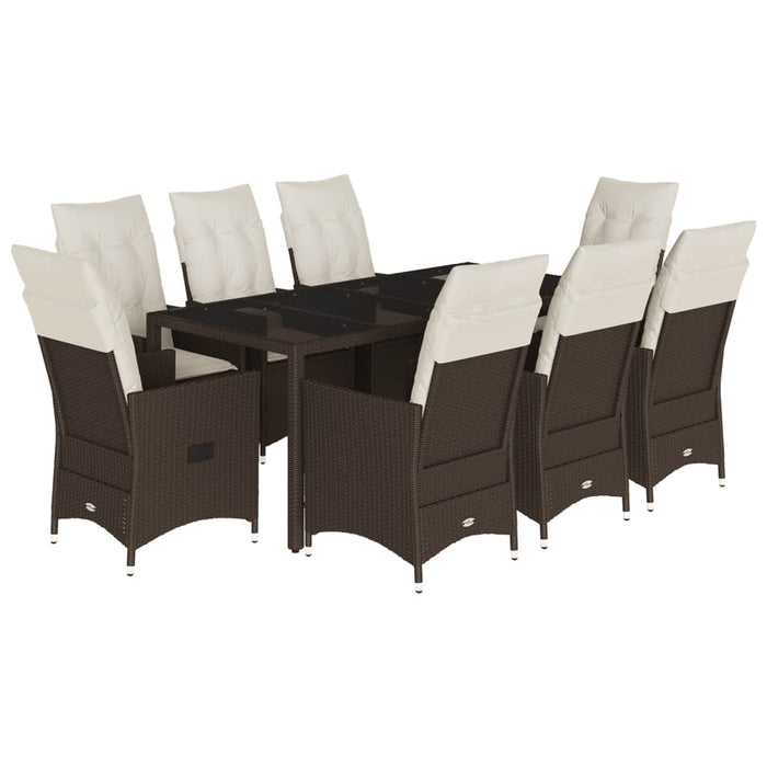 Set mobilier de grădină cu perne, 9 piese, maro, poliratan WALTI