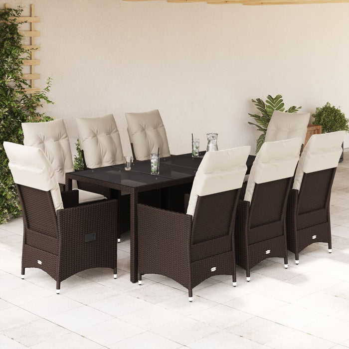 Set mobilier de grădină cu perne, 9 piese, maro, poliratan WALTI