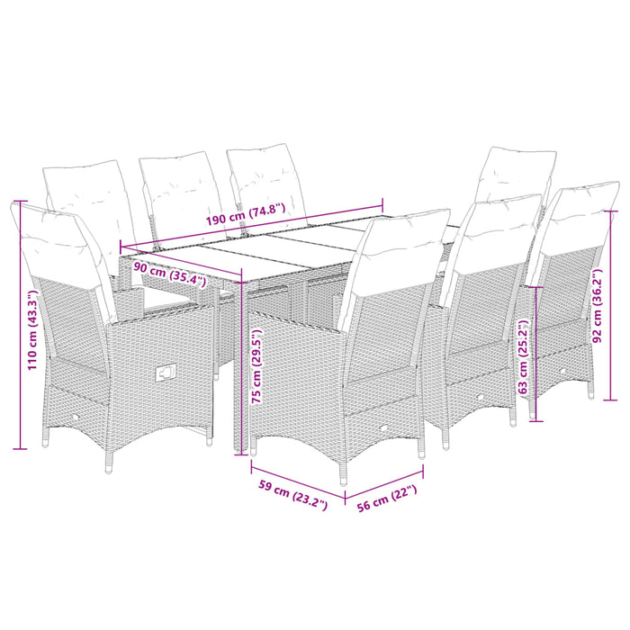 Set mobilier de grădină cu perne, 9 piese, maro, poliratan - WALTI WALTI