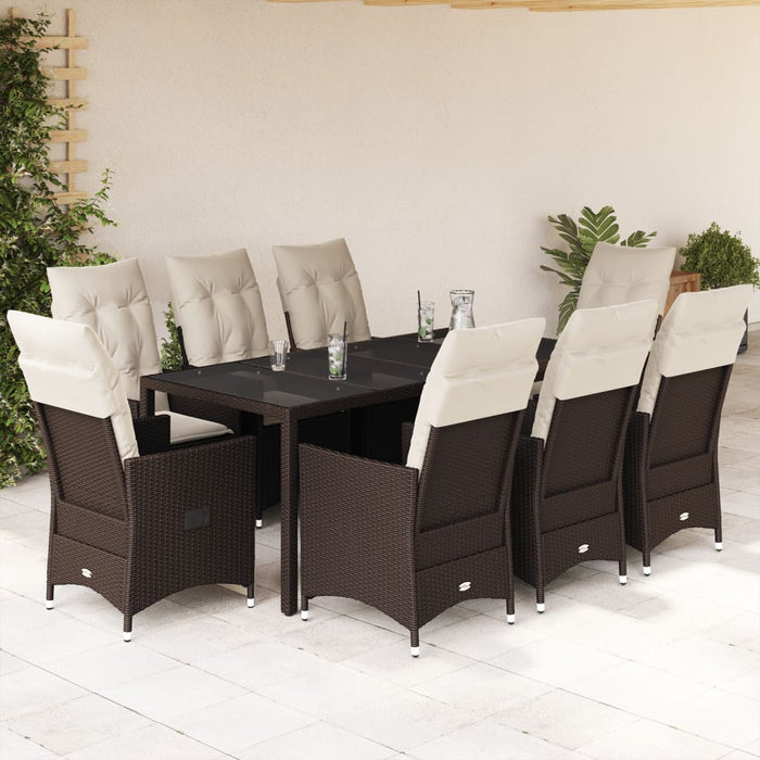 Set mobilier de grădină cu perne, 9 piese, maro, poliratan - WALTI WALTI