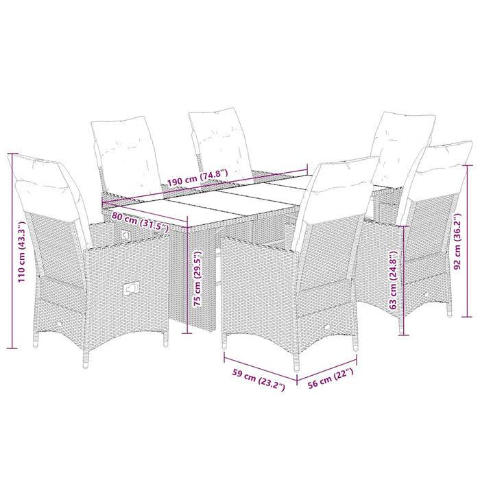 Set mobilier de grădină cu perne, 7 piese, maro, poliratan WALTI