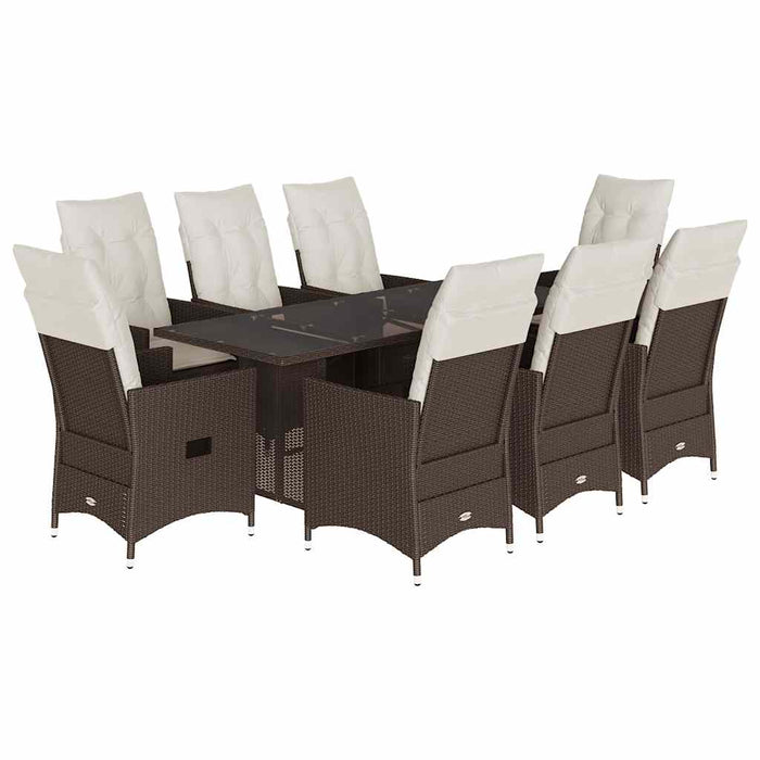 Set mobilier de grădină cu perne, 9 piese, maro, poliratan WALTI