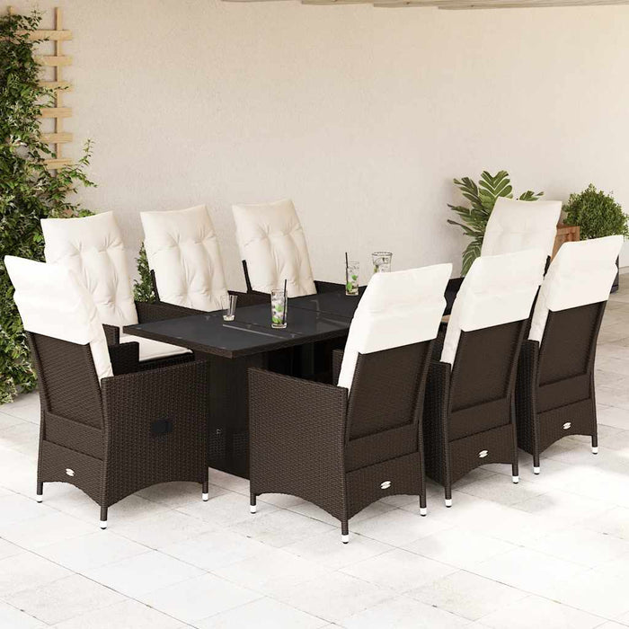 Set mobilier de grădină cu perne, 9 piese, maro, poliratan WALTI