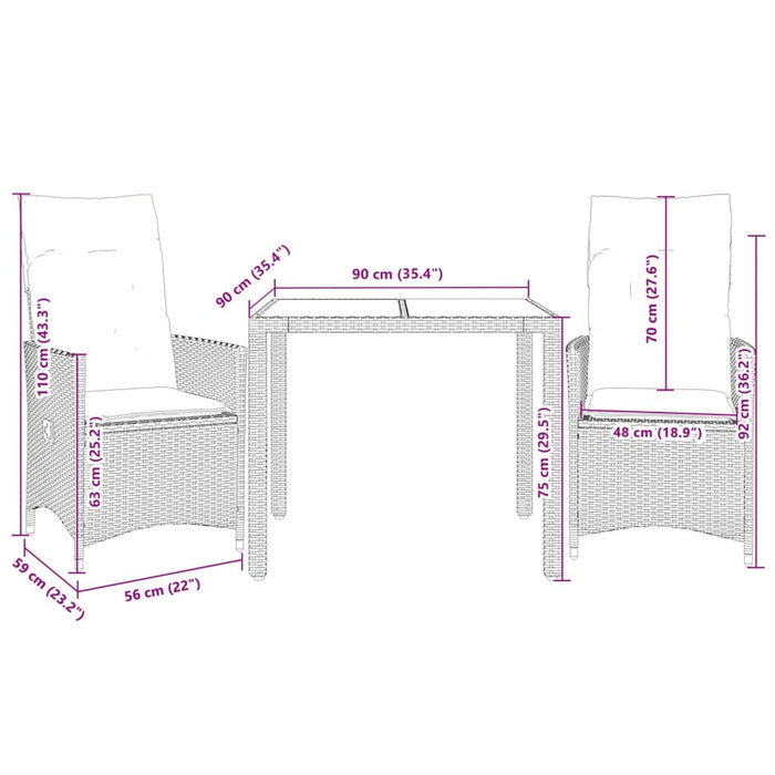 Set bistro cu perne, 3 piese, bej, poliratan - WALTI WALTI