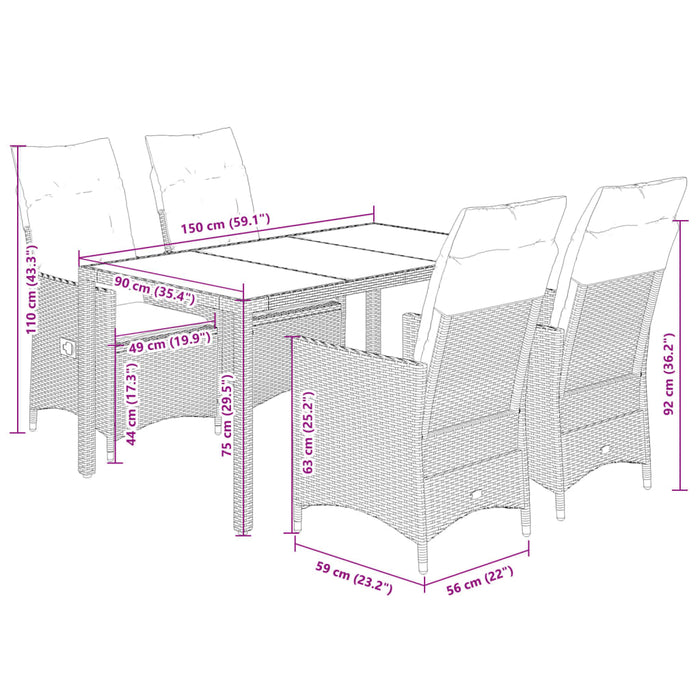 Set mobilier de grădină cu perne, 5 piese, bej, poliratan - WALTI WALTI