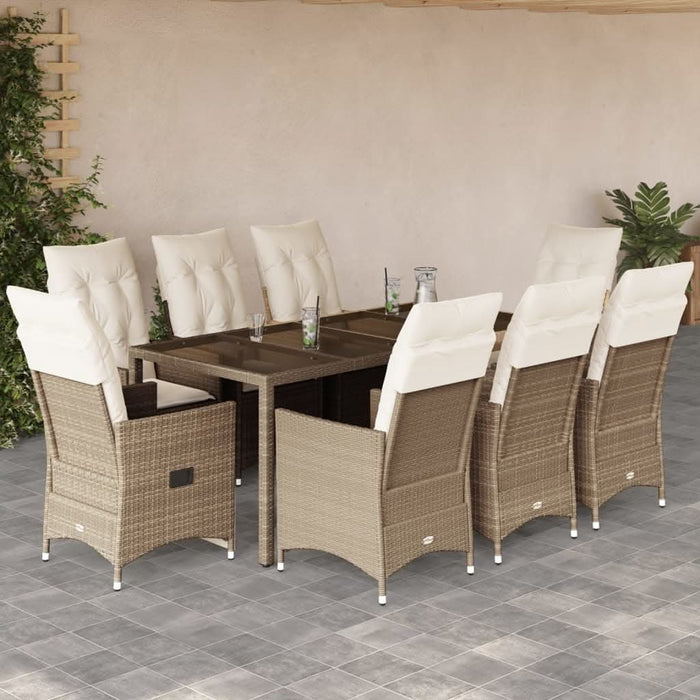 Set de masă pentru grădină, 9 piese, cu perne, bej, poliratan - WALTI WALTI