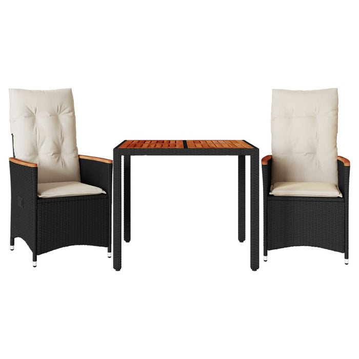 Set bistro cu perne, 3 piese, negru, poliratan - WALTI WALTI
