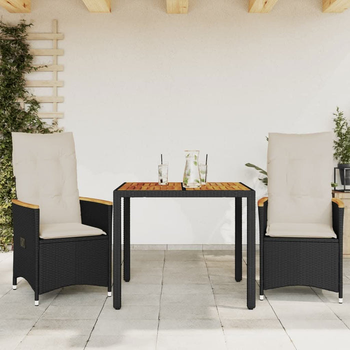 Set bistro cu perne, 3 piese, negru, poliratan - WALTI WALTI