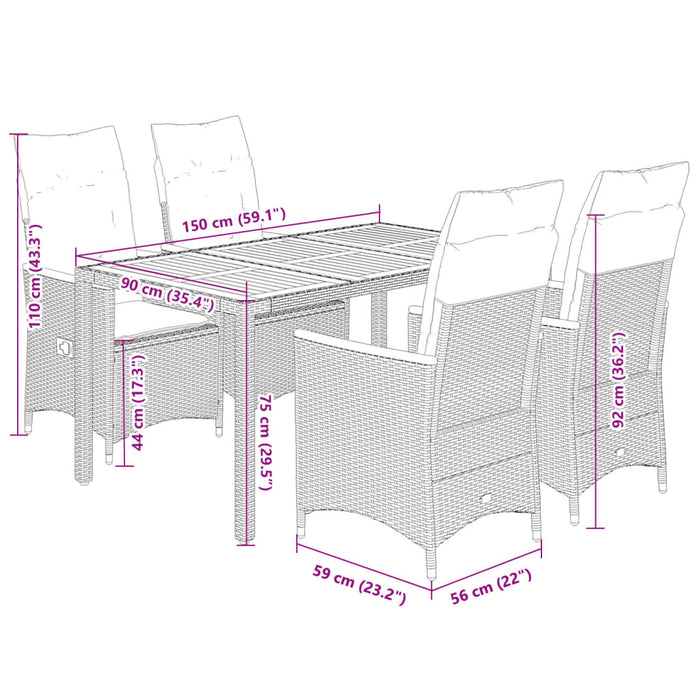Set mobilier de grădină cu perne, 5 piese, negru, poliratan WALTI