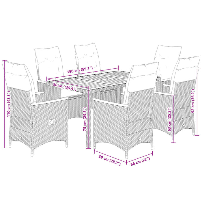 Set mobilier de grădină cu perne, 7 piese, negru, poliratan - WALTI WALTI