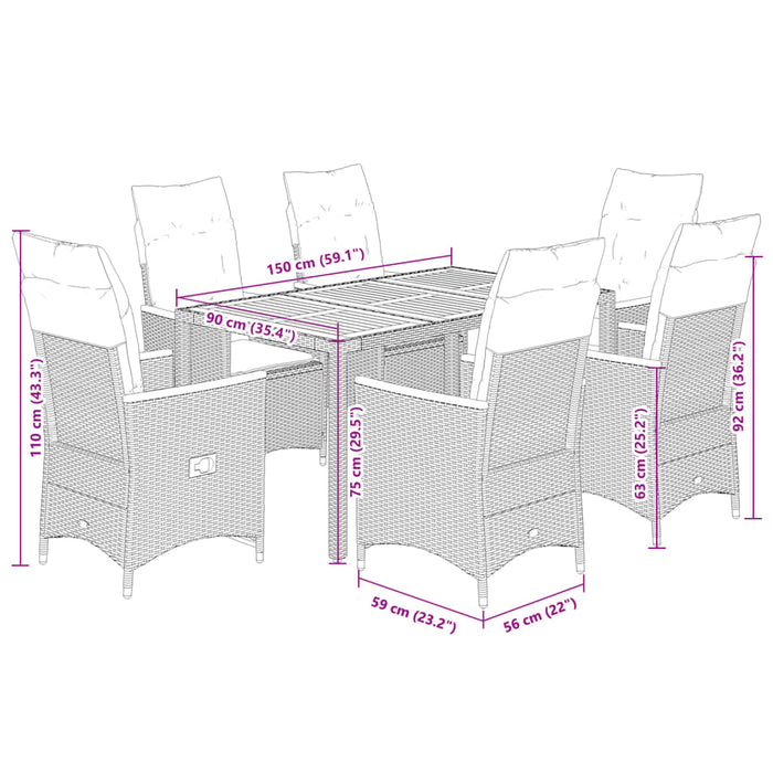 Set mobilier de grădină cu perne, 7 piese, negru, poliratan - WALTI WALTI