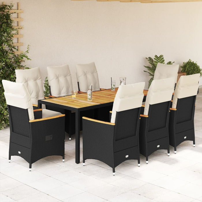 Set mobilier de grădină cu perne, 9 piese, negru, poliratan - WALTI WALTI