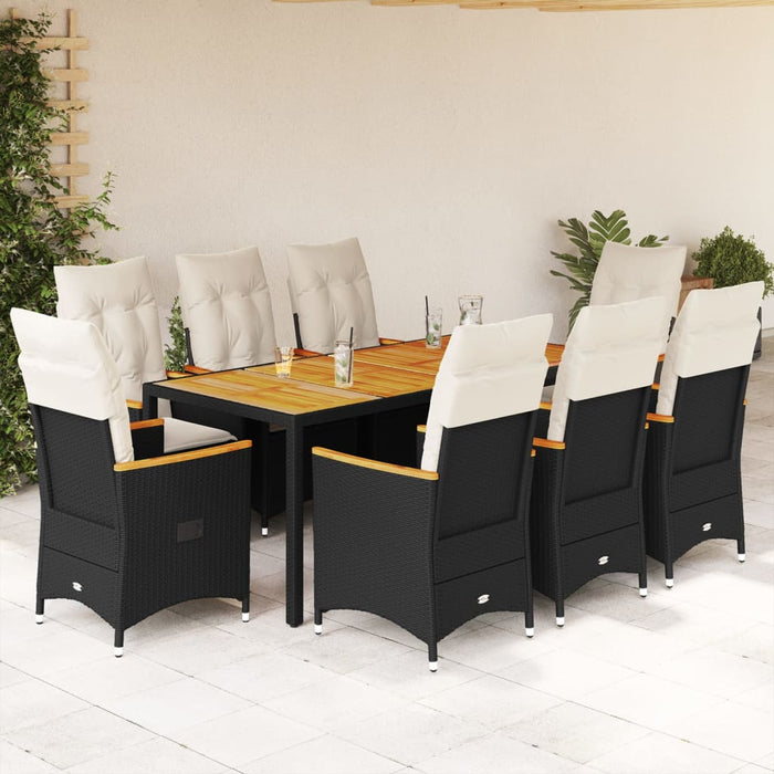Set mobilier de grădină cu perne, 9 piese, negru, poliratan - WALTI WALTI