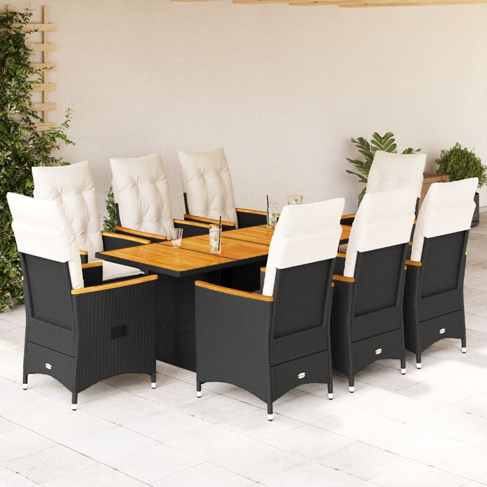 Set mobilier de grădină cu perne, 9 piese, negru, poliratan - WALTI WALTI