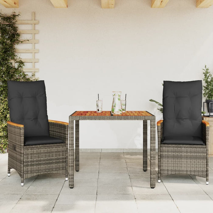 Set bistro de grădină cu perne, 3 piese, gri, poliratan - WALTI WALTI