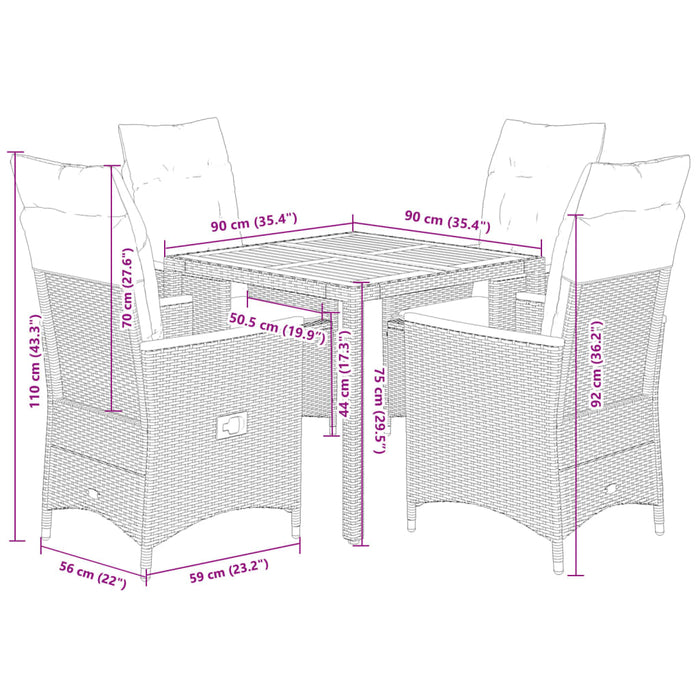 Set mobilier de grădină cu perne, 5 piese, gri, poliratan - WALTI WALTI